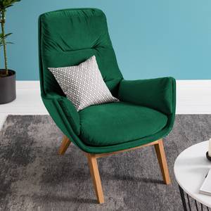 Fauteuil GARBO met houten pootjes Velours Shyla: Donkergroen - Donkere eikenhout