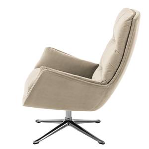 Fauteuil GARBO met kruisvoet geweven stof - Velours Shyla: Beige - Chroomkleurig glanzend