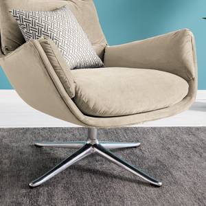 Fauteuil GARBO met kruisvoet geweven stof - Velours Shyla: Beige - Chroomkleurig glanzend