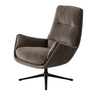 Fauteuil GARBO met kruisvoet geweven stof - Velours Shyla: Taupe - Zwart