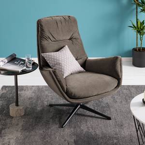 Fauteuil GARBO met kruisvoet geweven stof - Velours Shyla: Taupe - Zwart