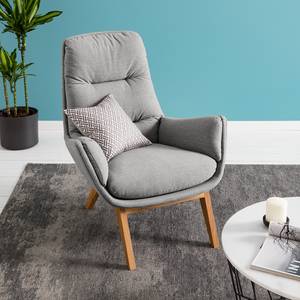 Fauteuil GARBO avec pieds en bois Tissu Milan : Gris clair - Chêne foncé