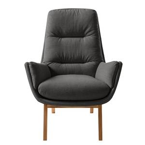 Fauteuil GARBO met houten pootjes Geweven stof Milan: Antraciet - Donkere eikenhout