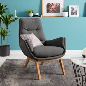 Fauteuil GARBO avec pieds en bois Tissu Milan : Anthracite - Chêne foncé