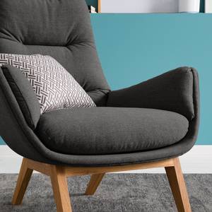 Fauteuil GARBO avec pieds en bois Tissu Milan : Anthracite - Chêne foncé