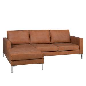 Hoekbank Portobello IV Leer - Leer Custo: Bruin - Breedte: 207 cm - Longchair vooraanzicht links