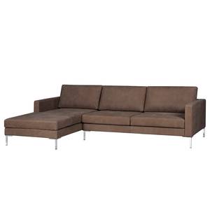 Hoekbank Portobello IV Leer - Leer Custo: Donkerbruin - Breedte: 251 cm - Longchair vooraanzicht links