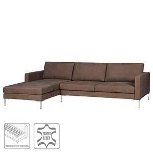 Hoekbank Portobello IV Leer - Leer Custo: Donkerbruin - Breedte: 251 cm - Longchair vooraanzicht links