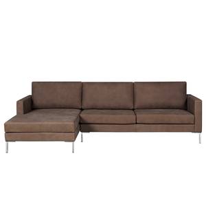 Hoekbank Portobello IV Leer - Leer Custo: Donkerbruin - Breedte: 251 cm - Longchair vooraanzicht links