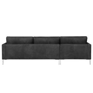 Hoekbank Portobello IV Leer - Leer Custo: Zwart - Breedte: 251 cm - Longchair vooraanzicht links