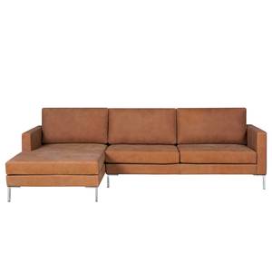 Hoekbank Portobello IV Leer - Leer Custo: Bruin - Breedte: 251 cm - Longchair vooraanzicht links