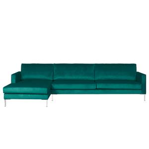 Hoekbank Portobello III Microvezel - Stof Tond: Petrolblauw - Breedte: 293 cm - Longchair vooraanzicht links