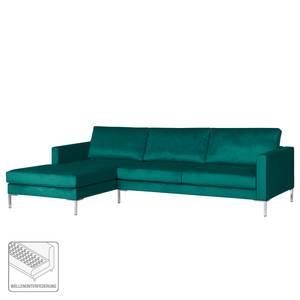 Ecksofa Portobello III Samt - Stoff Tond: Petrol - Breite: 251 cm - Longchair davorstehend links