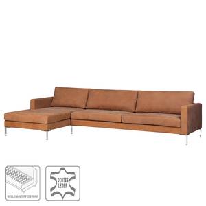 Hoekbank Portobello IV Leer - Leer Custo: Bruin - Breedte: 293 cm - Longchair vooraanzicht links