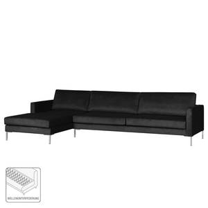 Hoekbank Portobello III Microvezel - Stof Tond: Zwart - Breedte: 293 cm - Longchair vooraanzicht links