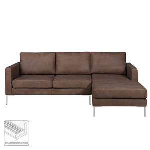 Hoekbank Portobello IV Leer - Leer Custo: Donkerbruin - Breedte: 207 cm - Longchair vooraanzicht rechts