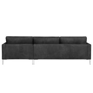 Hoekbank Portobello IV Leer - Leer Custo: Zwart - Breedte: 251 cm - Longchair vooraanzicht rechts