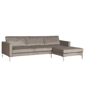 Hoekbank Portobello III Microvezel - Stof Tond: Lichtgrijs - Breedte: 251 cm - Longchair vooraanzicht rechts