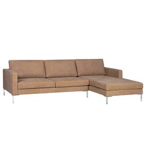 Hoekbank Portobello IV Leer - Leer Custo: Lichtbruin - Breedte: 251 cm - Longchair vooraanzicht rechts