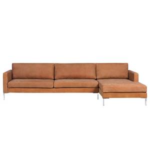 Hoekbank Portobello IV Leer - Leer Custo: Bruin - Breedte: 293 cm - Longchair vooraanzicht rechts