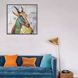 Tableau déco Gazelle Multicolore - Papier - En partie en bois massif - 72 x 72 x 3.5 cm