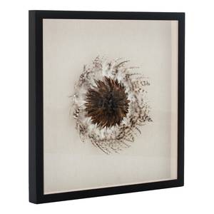 Tableau déco plumes II Beige - Verre - Fibres naturelles - Textile - En partie en bois massif - 60 x 60 x 5 cm