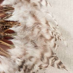 Tableau déco plumes II Beige - Verre - Fibres naturelles - Textile - En partie en bois massif - 60 x 60 x 5 cm