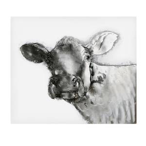 Tableau déco vache Argenté - Métal - En partie en bois massif - 80 x 100 x 3.8 cm