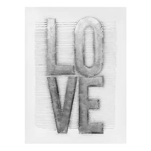 Tableau déco amour Argenté - Métal - En partie en bois massif - 80 x 100 x 3.8 cm