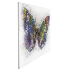 Tableau déco papillon I Multicolore - Matière plastique - En partie en bois massif - 80 x 80 x 3.8 cm