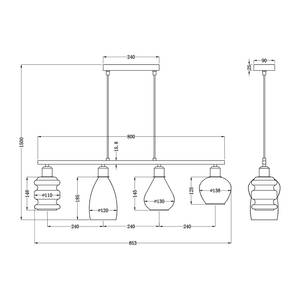 Hanglamp Ambo transparant glas/ijzer - 4 lichtbronnen