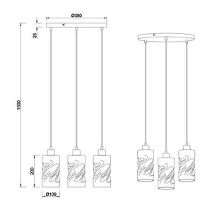 Hanglamp Basa II transparant glas/ijzer - 3 lichtbronnen
