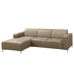 Ecksofa Graide I Echtleder - Taupe - Longchair davorstehend links - Keine Funktion