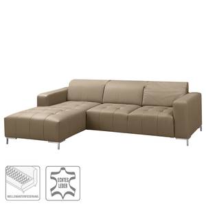 Ecksofa Graide I Echtleder - Taupe - Longchair davorstehend links - Keine Funktion