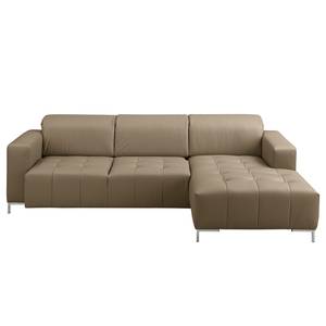 Ecksofa Graide I Echtleder - Taupe - Longchair davorstehend rechts - Keine Funktion