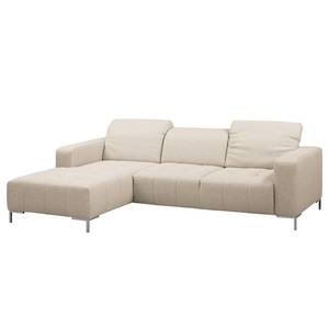 Ecksofa Graide II Strukturstoff - Warmes Beige - Longchair davorstehend links - Elektrisch verstellbar: 1 Motor mit Kabel