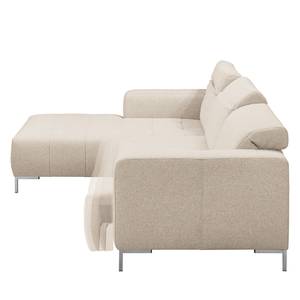 Ecksofa Graide II Strukturstoff - Warmes Beige - Longchair davorstehend links - Elektrisch verstellbar: 1 Motor mit Kabel