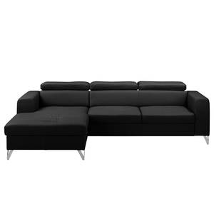 Ecksofa Lucena Echtleder - Schwarz - Longchair davorstehend links - Keine Funktion