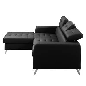 Ecksofa Lucena Echtleder - Schwarz - Longchair davorstehend links - Keine Funktion