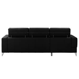 Ecksofa Lucena Echtleder - Schwarz - Longchair davorstehend links - Keine Funktion