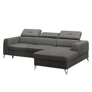 Ecksofa Lucena Echtleder - Grau - Longchair davorstehend rechts - Schlaffunktion - Bettkasten