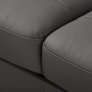 Canapé d’angle Lucena Cuir véritable - Gris - Méridienne courte à droite (vue de face) - Fonction couchage - Coffre de lit