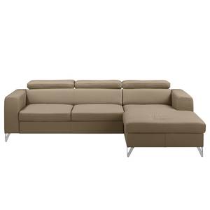 Ecksofa Lucena Echtleder - Taupe - Longchair davorstehend rechts - Keine Funktion