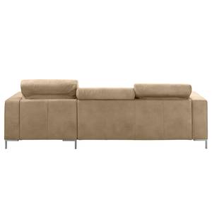 Ecksofa Graide III Antiklederlook - Beige - Longchair davorstehend rechts - Elektrisch verstellbar: 1 Motor mit Kabel