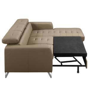 Ecksofa Lucena Echtleder - Taupe - Longchair davorstehend rechts - Schlaffunktion - Bettkasten