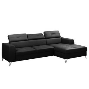 Ecksofa Lucena Echtleder - Schwarz - Longchair davorstehend rechts - Keine Funktion