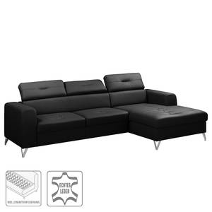 Ecksofa Lucena Echtleder - Schwarz - Longchair davorstehend rechts - Keine Funktion