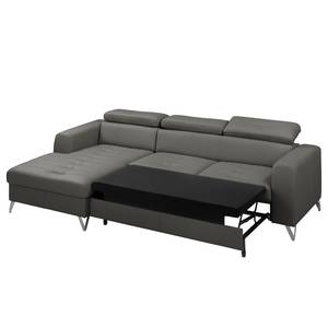 Ecksofa Lucena Echtleder - Grau - Longchair davorstehend links - Schlaffunktion - Bettkasten