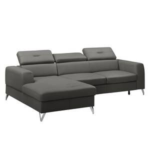 Ecksofa Lucena Echtleder - Grau - Longchair davorstehend links - Schlaffunktion - Bettkasten