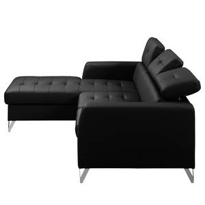 Canapé d’angle Lucena Cuir véritable - Noir - Méridienne courte à gauche (vue de face) - Fonction couchage - Coffre de lit